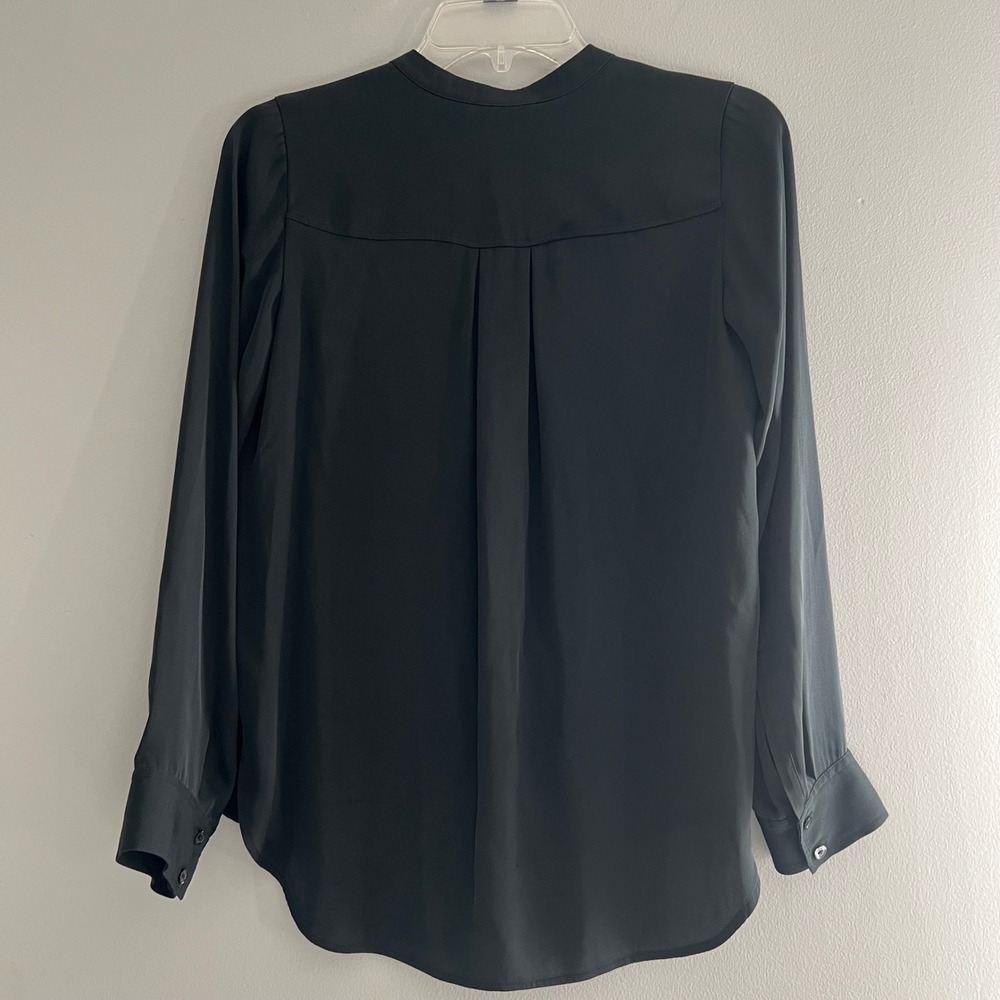 Vince Silk Blend Hi Low Popover Tunic Blouse Black Split Neck Pocket‎ Size 2 - Picture 2 of 7